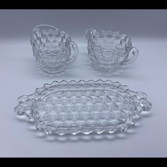 Vintage Fostoria American Clear 3 Piece Cream & Sugar Set - Picture 4 of 12